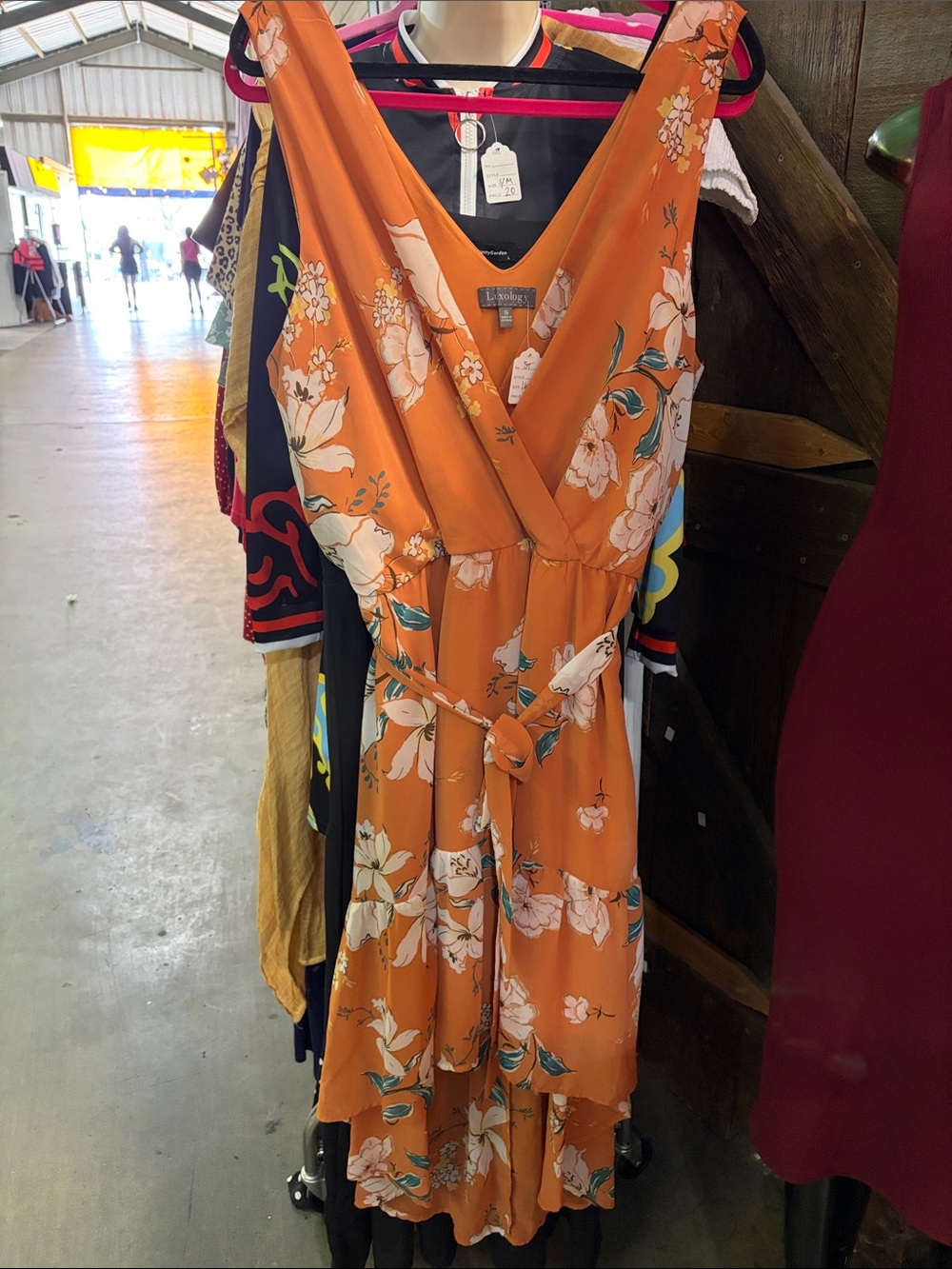 Luxology Orange Floral Wrap High-Low Dress